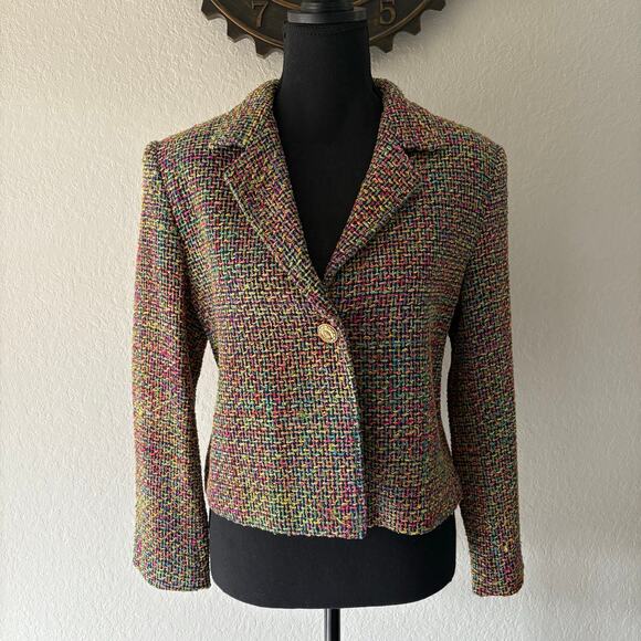 VTG SOIREE PETITES Tweed Blazer Multicolor Sz M Sophisticated Academia Old Money - Picture 1 of 9